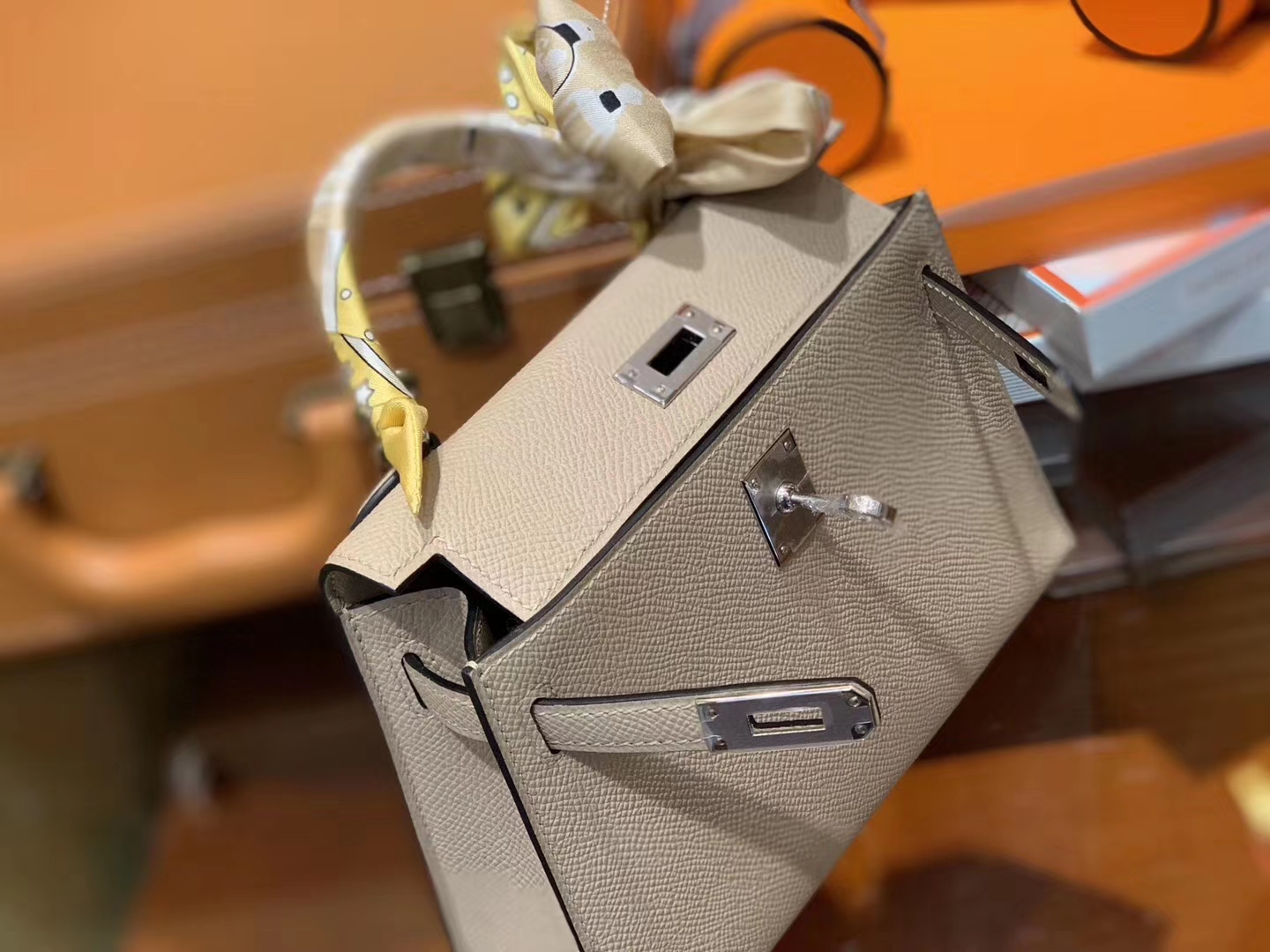 Hermès（爱马仕）Mini kelly 二代 斑鸠灰 Epsom 掌纹小牛皮 银扣 原版蜜蜡线 顶级手工缝制