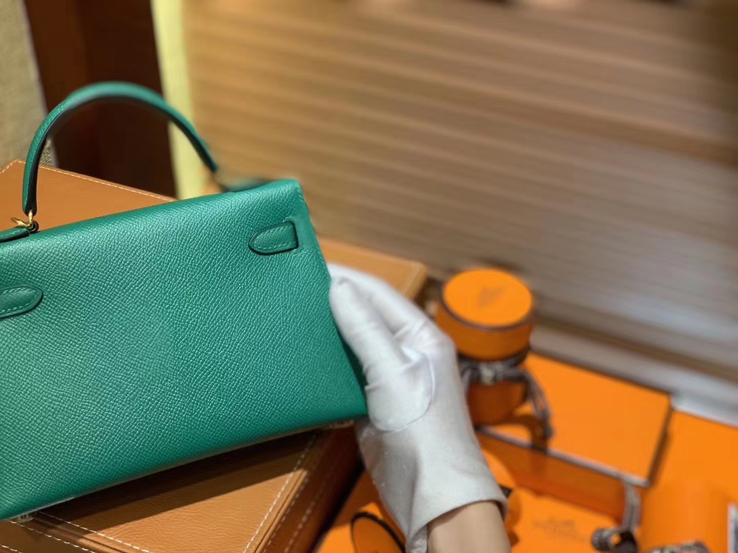 Hermès（爱马仕）Mini kelly 二代 孔雀绿 Epsom 掌纹小牛皮 金扣 原版蜜蜡线 顶级手工缝制