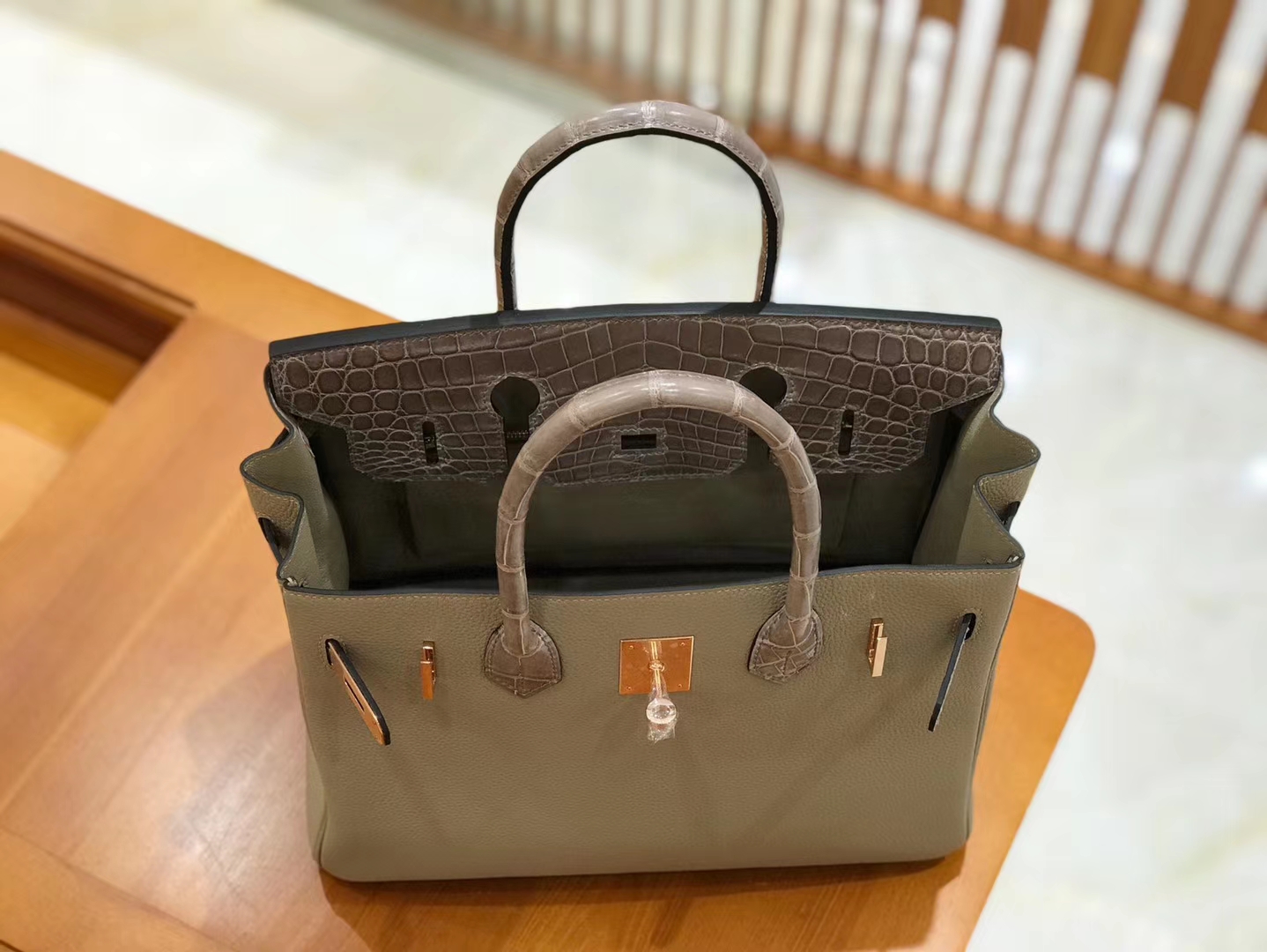 Hermès（爱马仕）Birkin Touch 30cm 斑鸠灰 一级鳄鱼皮拼Togo牛皮 原版蜜蜡线 顶级手工