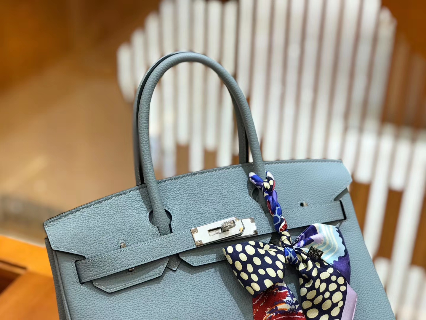 Hermès（爱马仕）Birkin 30cm 亚麻蓝 Togo小牛皮 银扣 原版蜜蜡线 顶级手工缝制