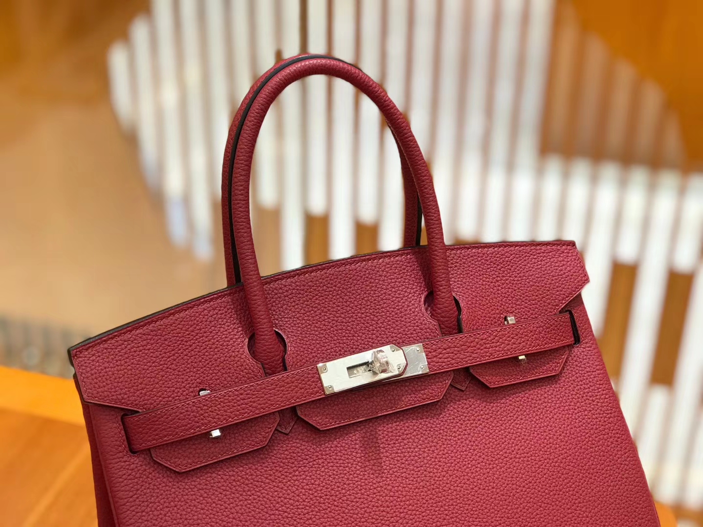 Hermès（爱马仕）Birkin 30cm 石榴红 Togo小牛皮 银扣 原版蜜蜡线 顶级手工缝制