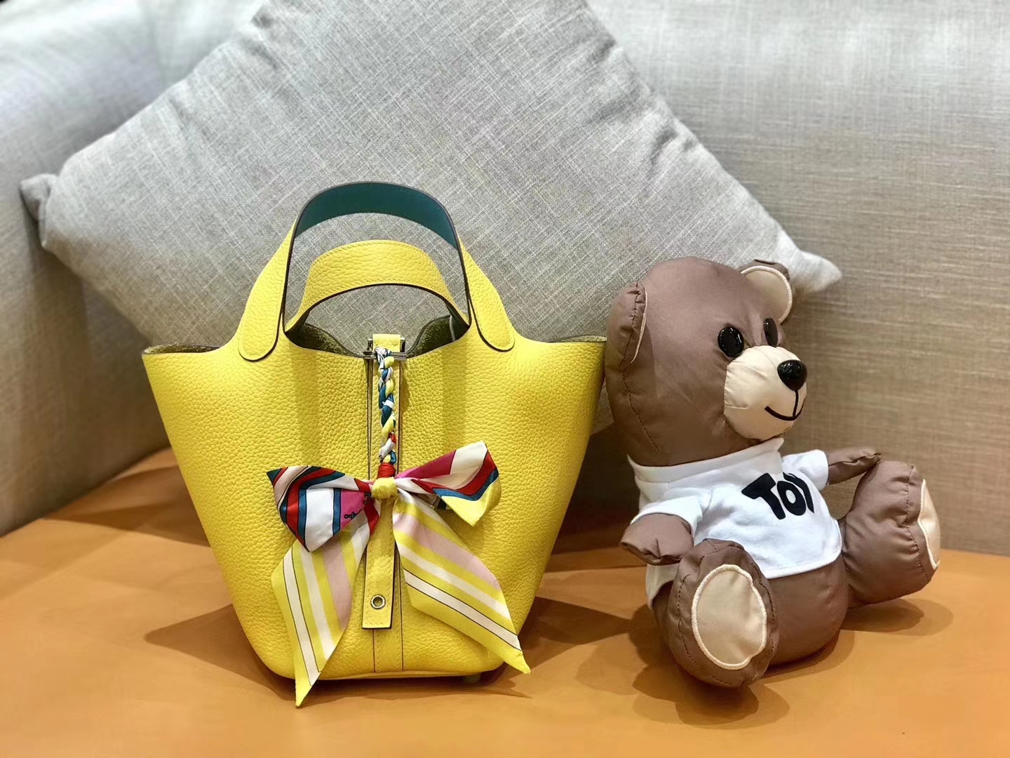 Hermès（爱马仕）Picotin 菜篮包 琥珀黄拼 墨绿色 Togo牛皮 蜡线手缝 银扣 18cm