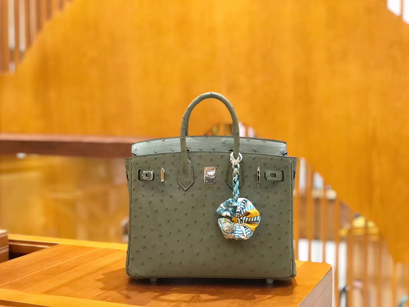 Hermès（爱马仕）Birkin 25cm 豆沙绿 南非KK鸵鸟皮 银扣 原版蜜蜡线 顶级手缝