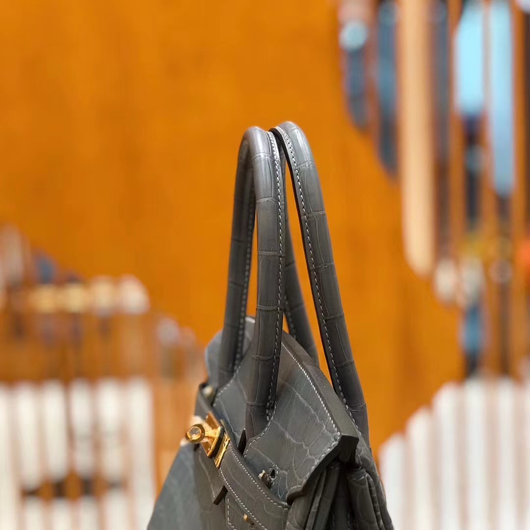 Hermès（爱马仕）Birkin 30cm 海鸥灰 尼罗鳄鱼皮 金扣 原版蜜蜡线 顶级手缝 现货