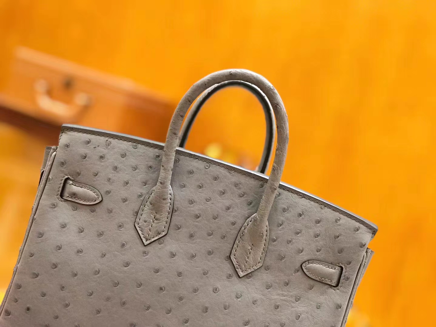 Hermès（爱马仕）新增现货 Birkin 25cm 玛瑙灰 南非KK级鸵鸟皮 金扣  原版蜜蜡线 顶级手工缝制