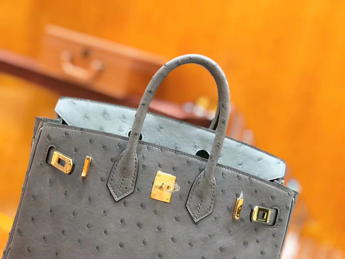 Hermès（爱马仕）新增现货 Birkin 25cm 玛瑙灰 南非KK级鸵鸟皮 金扣  原版蜜蜡线 顶级手工缝制