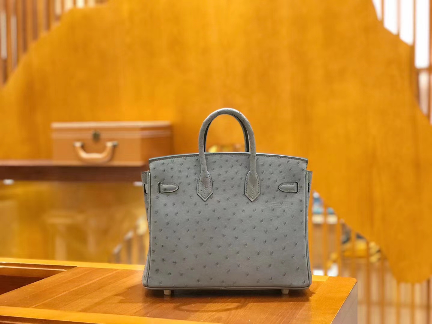 Hermès（爱马仕）新增现货 Birkin 25cm 玛瑙灰 南非KK级鸵鸟皮 金扣  原版蜜蜡线 顶级手工缝制