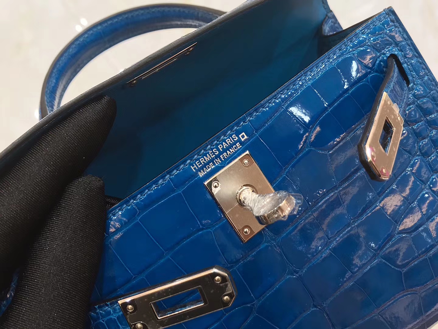 Hermès（爱马仕）Mini kelly 二代 19cm 美洲鳄鱼皮 伊兹密尔蓝 银扣 原版蜜蜡线 顶级手缝