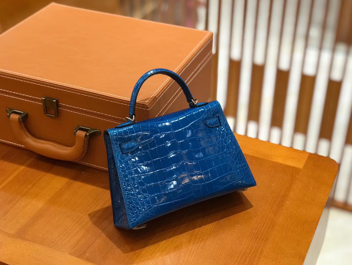 Hermès（爱马仕）Mini kelly 二代 19cm 美洲鳄鱼皮 伊兹密尔蓝 银扣 原版蜜蜡线 顶级手缝