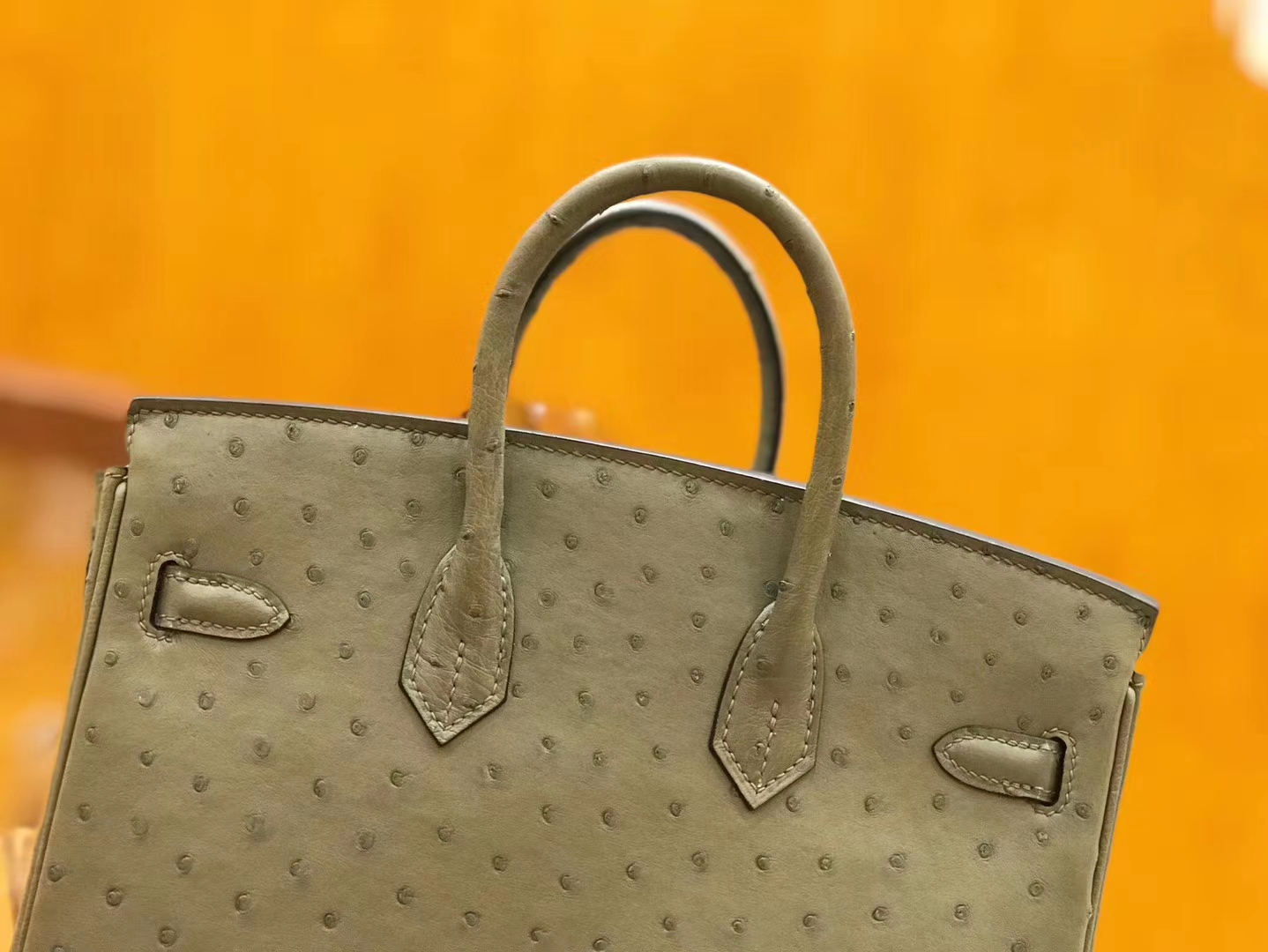 Hermès（爱马仕）Birkin 25cm 豆沙绿 南非KK鸵鸟皮 银扣 原版蜜蜡线 顶级手缝