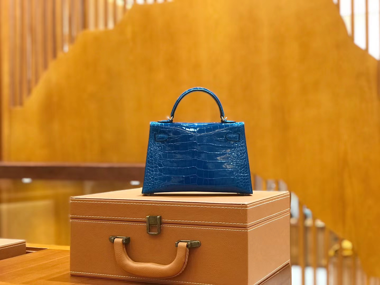 Hermès（爱马仕）Mini kelly 二代 19cm 美洲鳄鱼皮 伊兹密尔蓝 银扣 原版蜜蜡线 顶级手缝