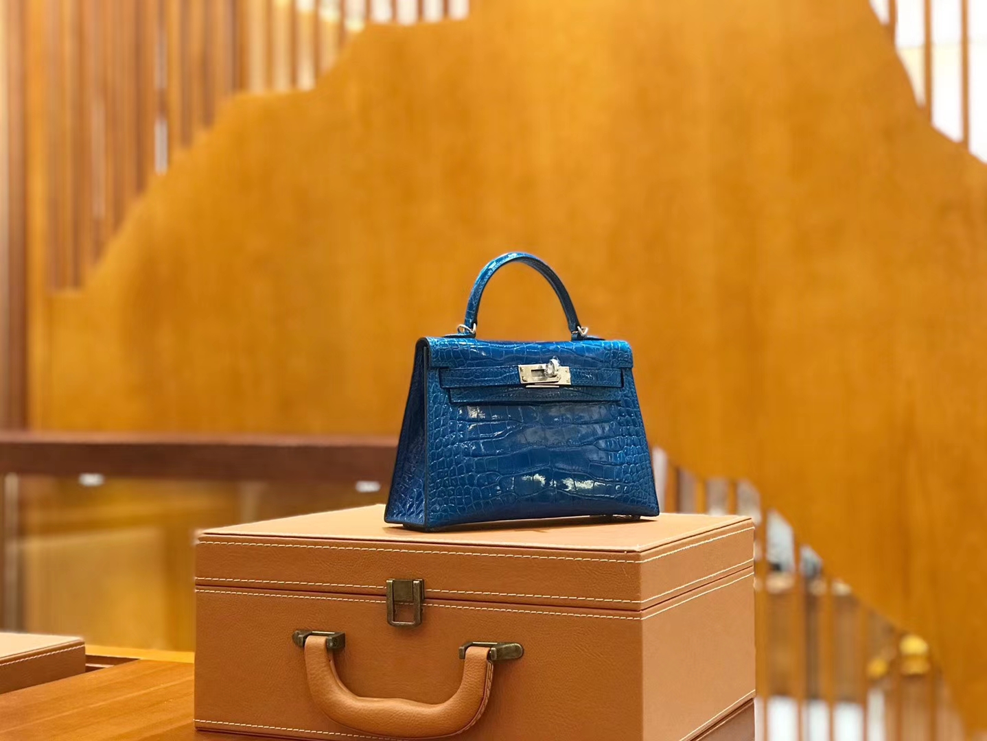 Hermès（爱马仕）Mini kelly 二代 19cm 美洲鳄鱼皮 伊兹密尔蓝 银扣 原版蜜蜡线 顶级手缝