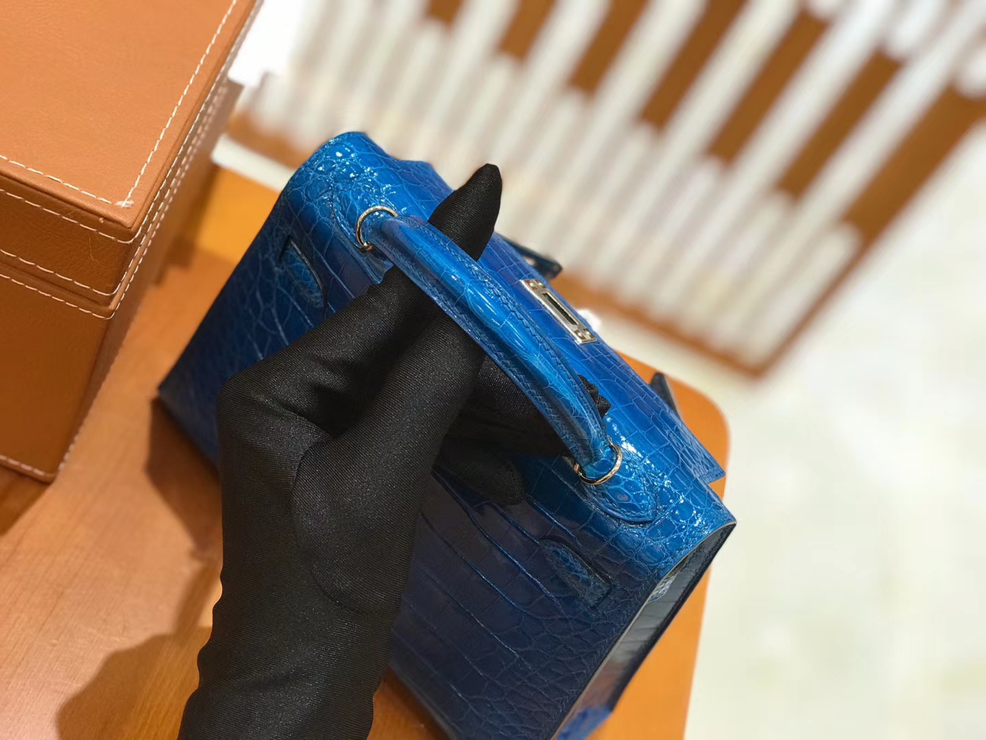 Hermès（爱马仕）Mini kelly 二代 19cm 美洲鳄鱼皮 伊兹密尔蓝 银扣 原版蜜蜡线 顶级手缝