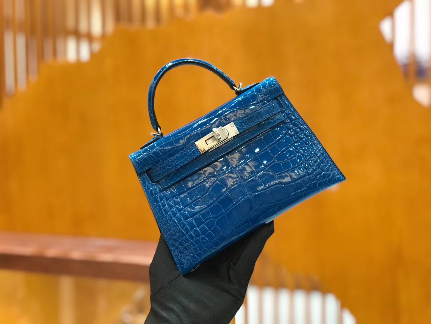Hermès（爱马仕）Mini kelly 二代 19cm 美洲鳄鱼皮 伊兹密尔蓝 银扣 原版蜜蜡线 顶级手缝