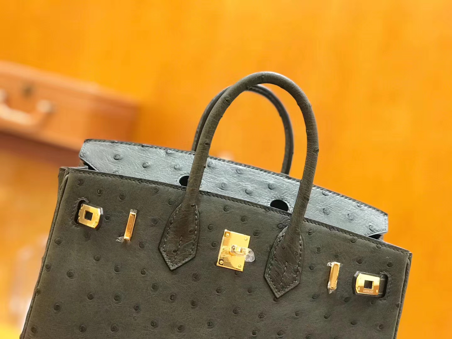 Hermès（爱马仕）Birkin 25cm 松柏绿 南非KK鸵鸟皮 金扣 原版蜜蜡线 顶级手缝 现货