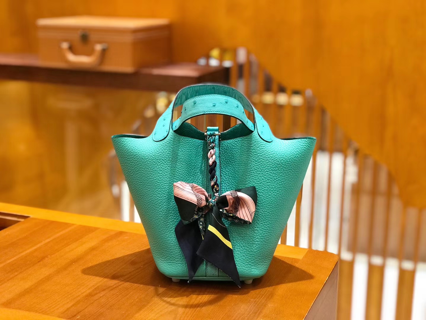 Hermès（爱马仕）Picotin 18cm 维罗纳绿 鸵鸟皮拼Togo皮 银扣 原版蜜蜡线 顶级手工缝制