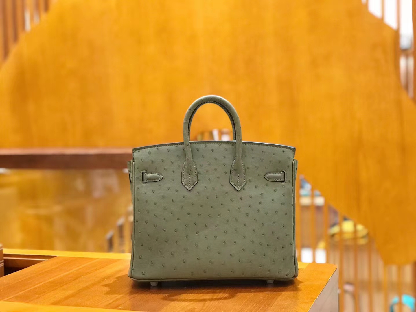 Hermès（爱马仕）Birkin 25cm 豆沙绿 南非KK鸵鸟皮 银扣 原版蜜蜡线 顶级手缝
