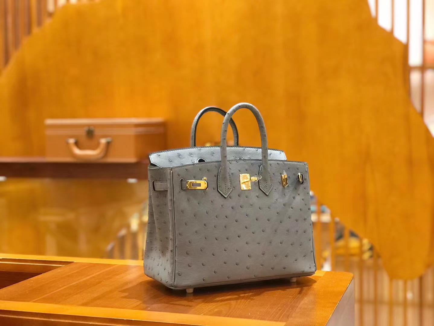 Hermès（爱马仕）新增现货 Birkin 25cm 玛瑙灰 南非KK级鸵鸟皮 金扣  原版蜜蜡线 顶级手工缝制
