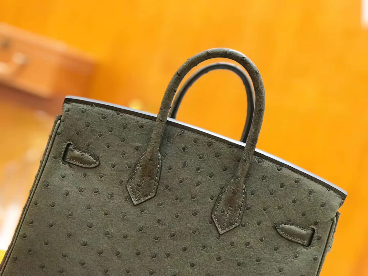 Hermès（爱马仕）Birkin 25cm 松柏绿 南非KK鸵鸟皮 金扣 原版蜜蜡线 顶级手缝 现货