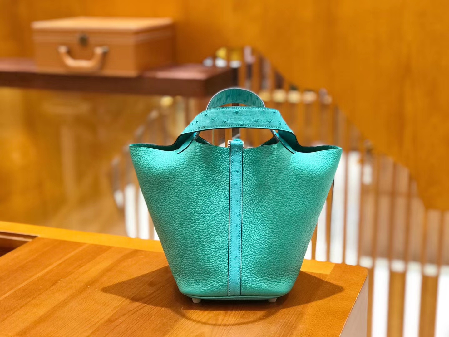 Hermès（爱马仕）Picotin 18cm 维罗纳绿 鸵鸟皮拼Togo皮 银扣 原版蜜蜡线 顶级手工缝制
