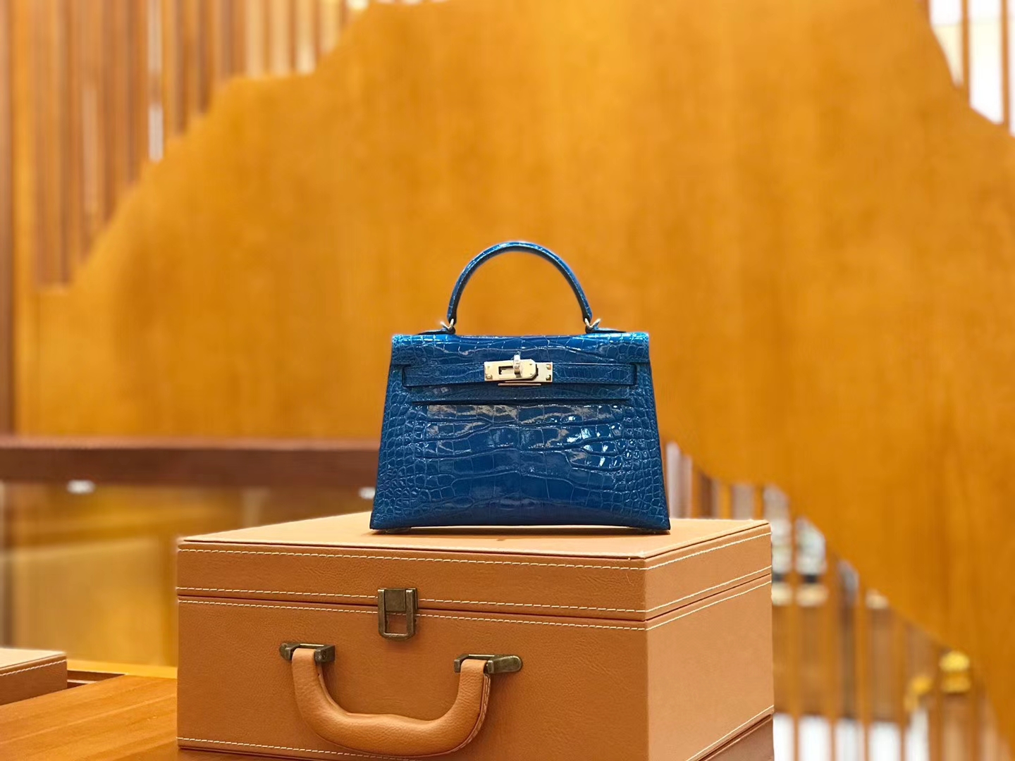 Hermès（爱马仕）Mini kelly 二代 19cm 美洲鳄鱼皮 伊兹密尔蓝 银扣 原版蜜蜡线 顶级手缝