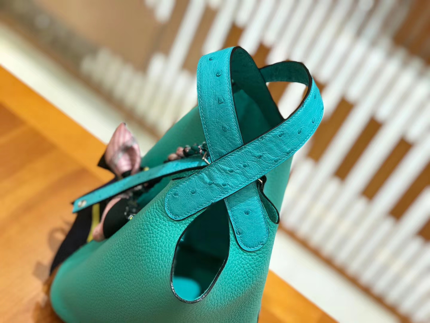 Hermès（爱马仕）Picotin 18cm 维罗纳绿 鸵鸟皮拼Togo皮 银扣 原版蜜蜡线 顶级手工缝制