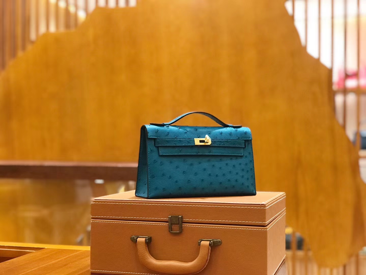 Hermès（爱马仕）mini kelly 22cm 孔雀蓝 进口kk鸵鸟皮 蜡线 全手工缝制