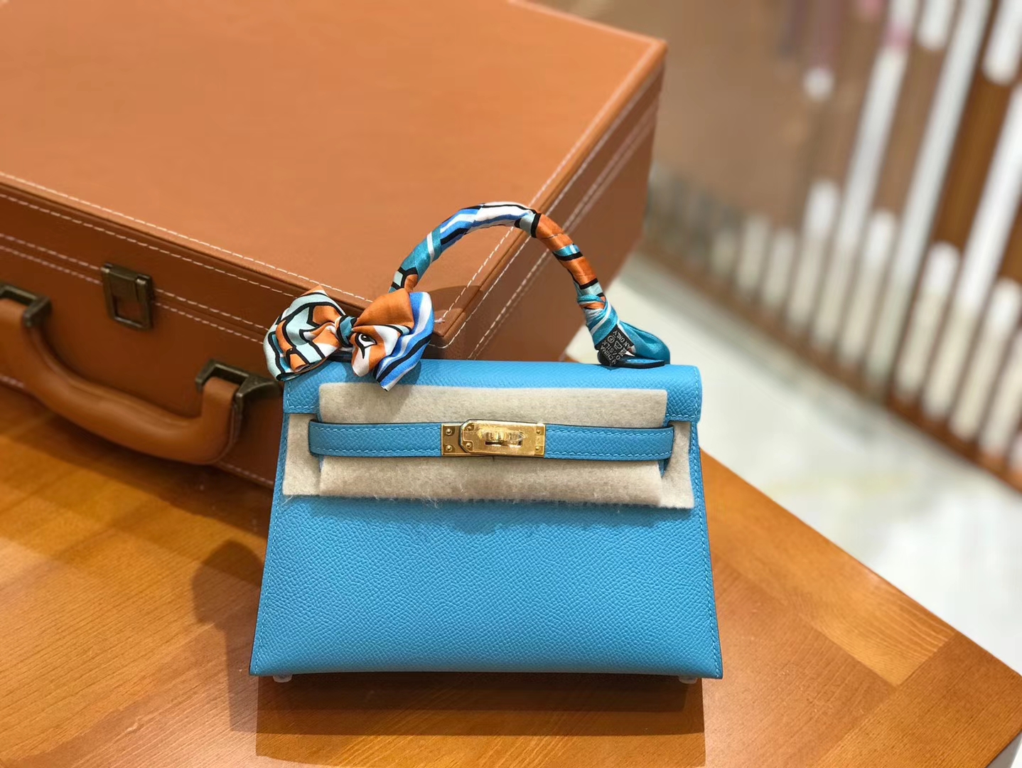 Hermès（爱马仕）Mini kelly 二代 北方蓝 Epsom 掌纹小牛皮 金扣 原版蜜蜡线 顶级手缝