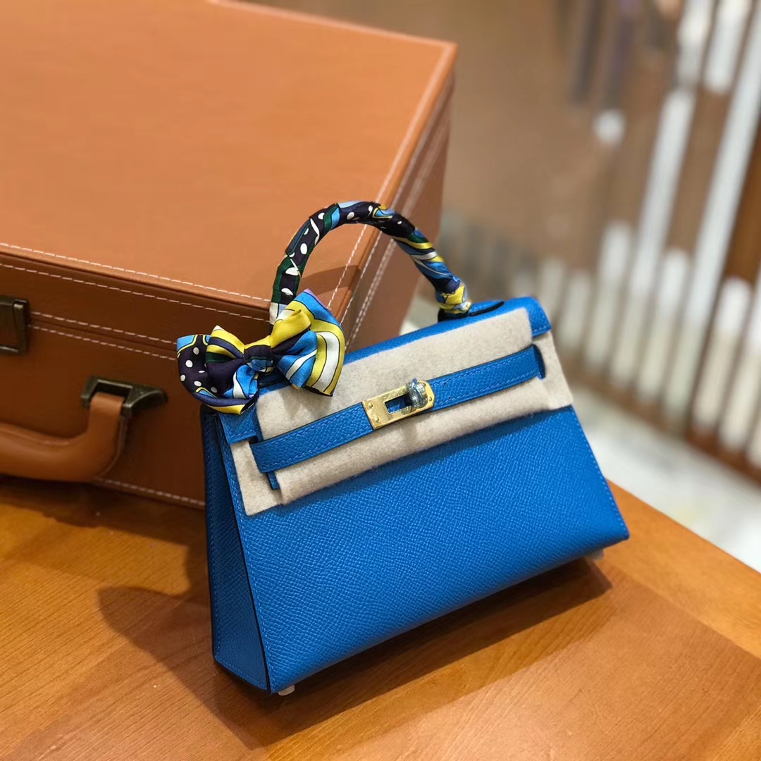 Hermès（爱马仕）Mini kelly 二代 坦桑尼亚蓝 Epsom 掌纹小牛皮 金扣 原版蜜蜡线 顶级手缝