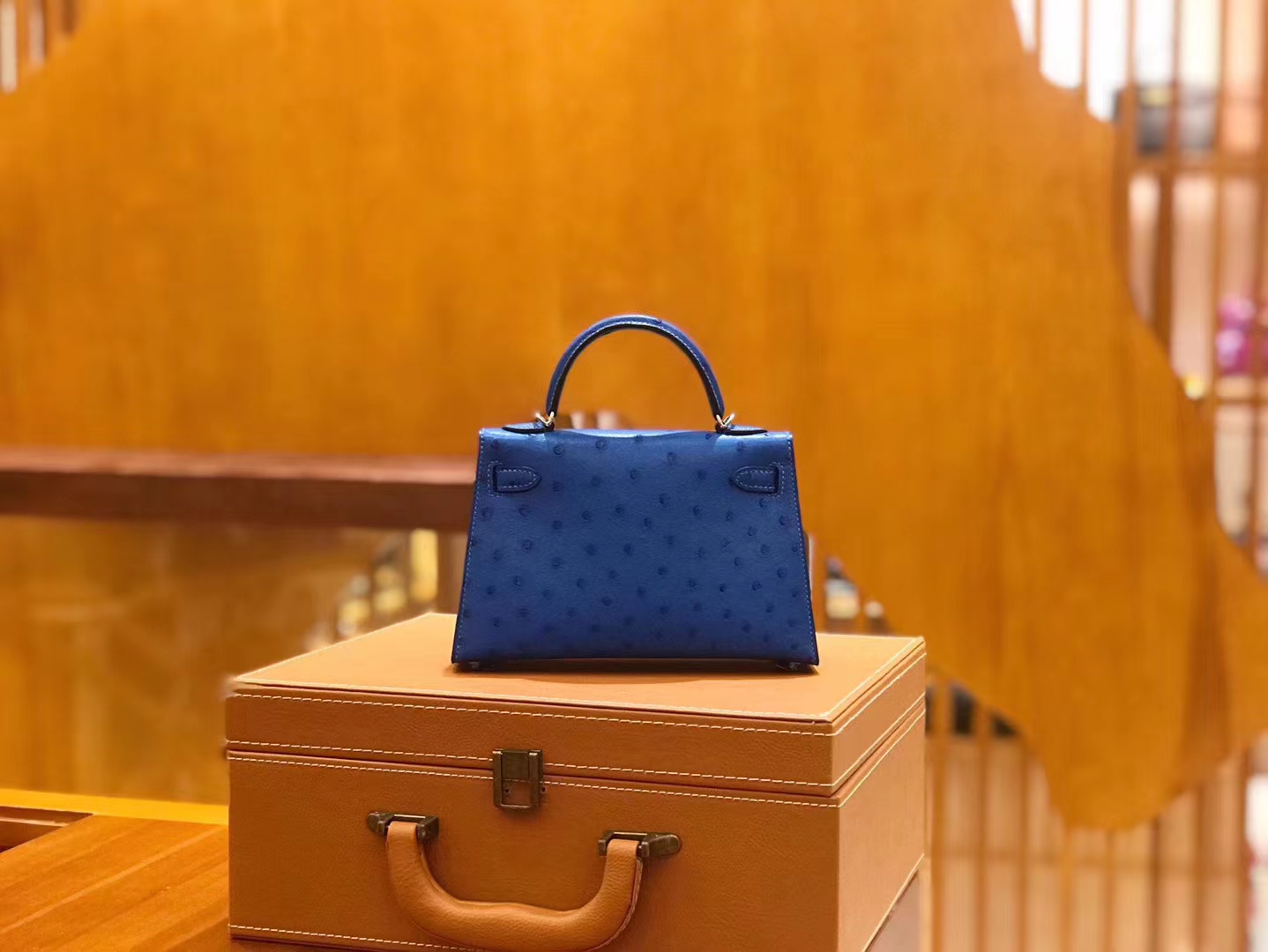 Hermès（爱马仕）Mini kelly 二代 水妖蓝 南非KK鸵鸟皮 银扣 原版蜜蜡线 顶级手缝