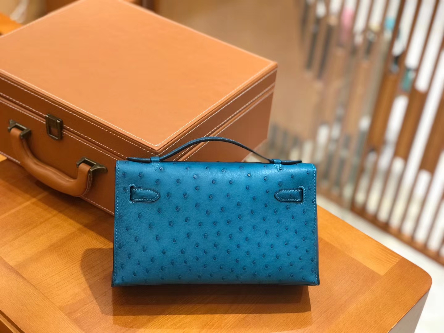 Hermès（爱马仕）mini kelly 22cm 孔雀蓝 进口kk鸵鸟皮 蜡线 全手工缝制