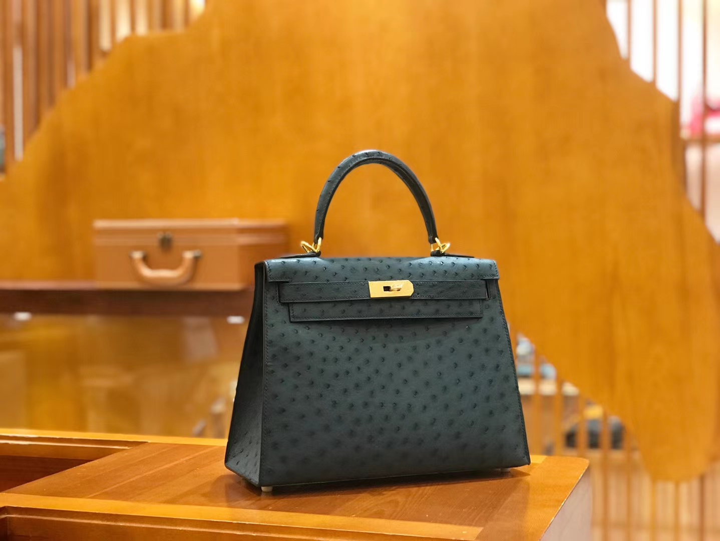 Hermès（爱马仕）kelly 28cm 靛蓝 进口kk鸵鸟皮 蜡线 全手工缝制