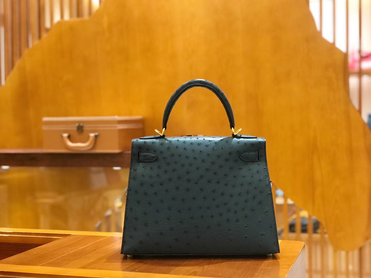 Hermès（爱马仕）kelly 28cm 靛蓝 进口kk鸵鸟皮 蜡线 全手工缝制