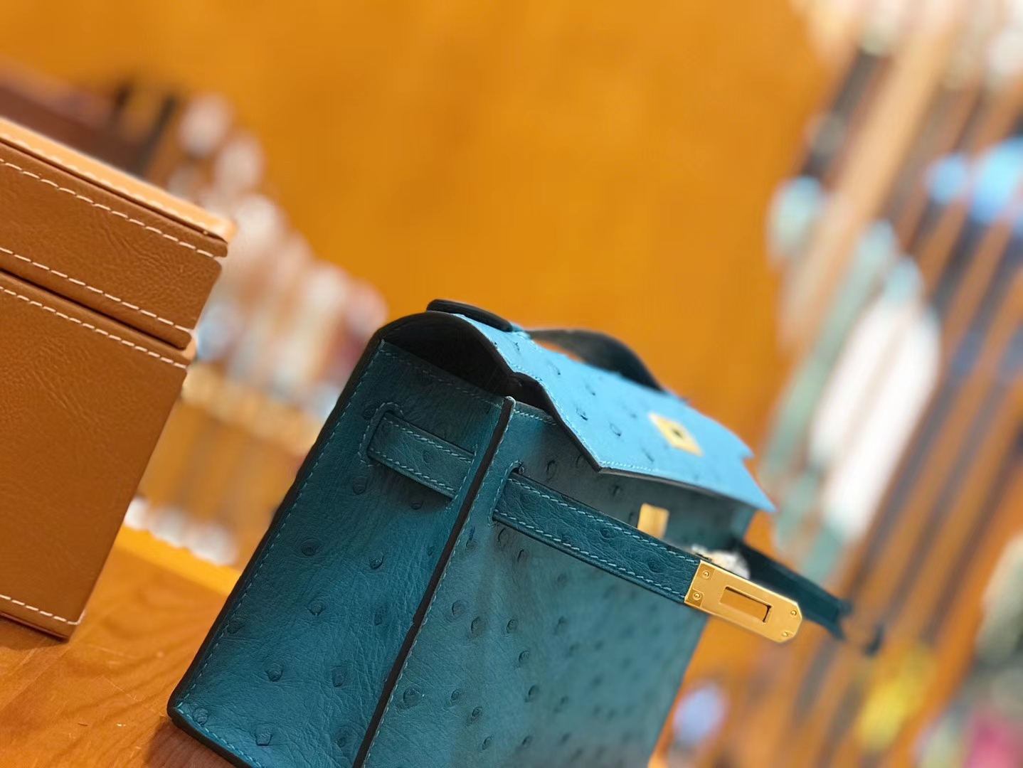 Hermès（爱马仕）mini kelly 22cm 孔雀蓝 进口kk鸵鸟皮 蜡线 全手工缝制