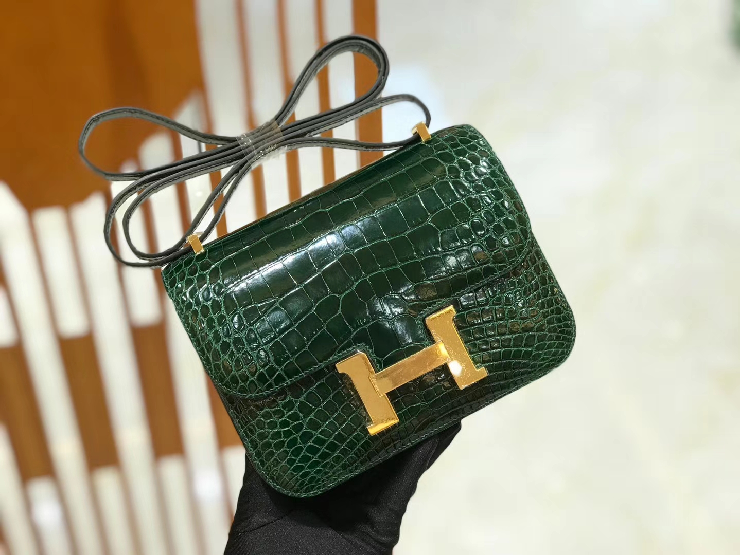 Hermès（爱马仕）Constance 18cm 祖母绿 一级美洲鳄 金扣 原版蜜蜡线 顶级手缝