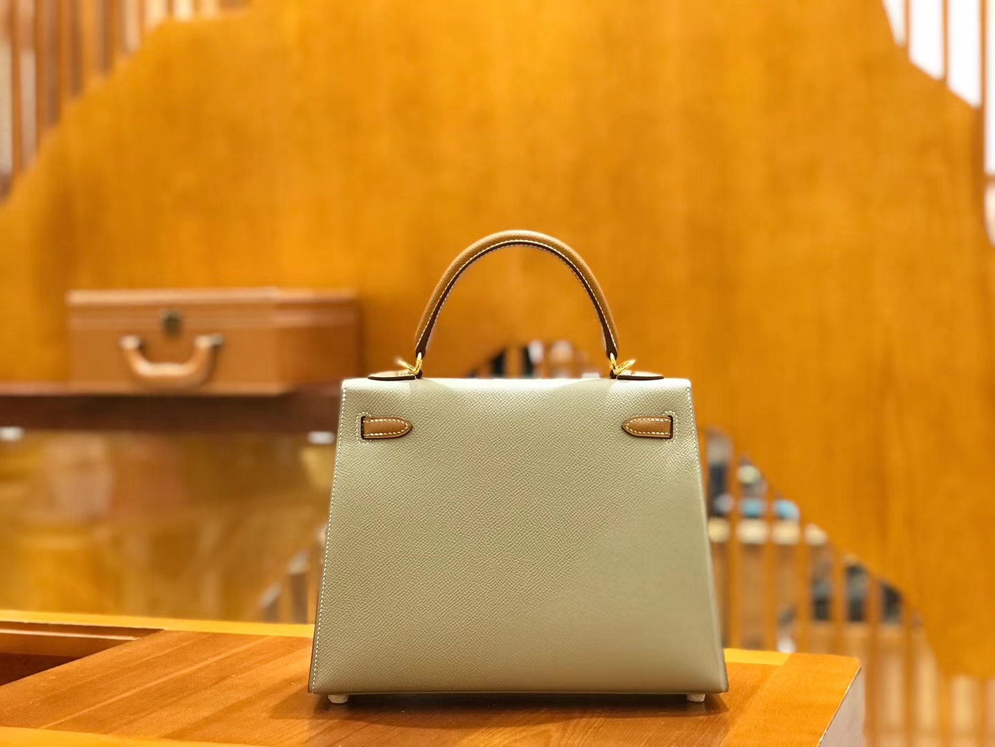 Hermès（爱马仕）Kelly 25cm 斑鸠灰拼金棕 Epsom 掌纹小牛皮 金扣 原版蜜蜡线 顶级手缝