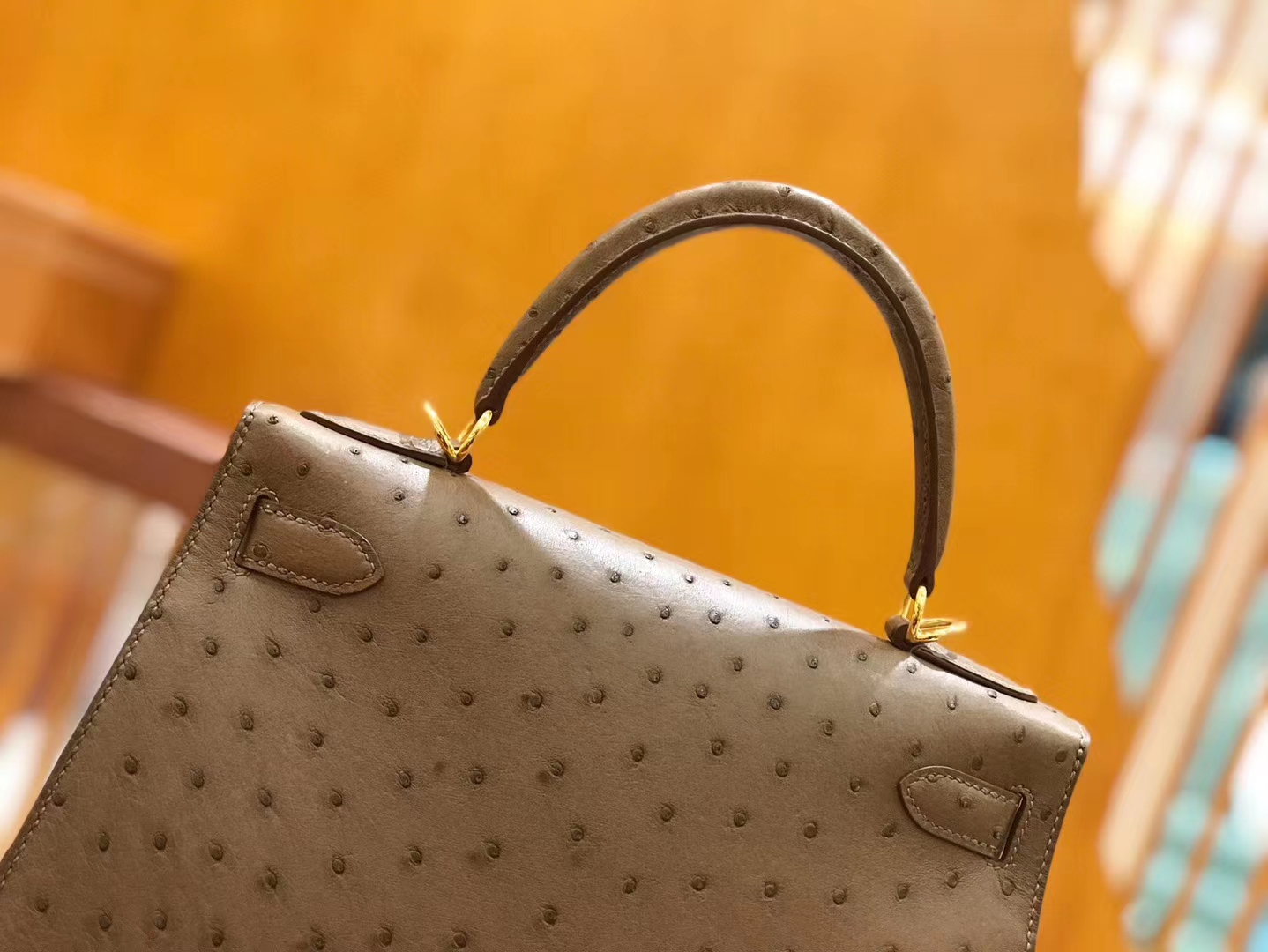 Hermès（爱马仕）Kelly 28cm 摩卡 南非KK鸵鸟皮 金扣 原版蜜蜡线 顶级手缝
