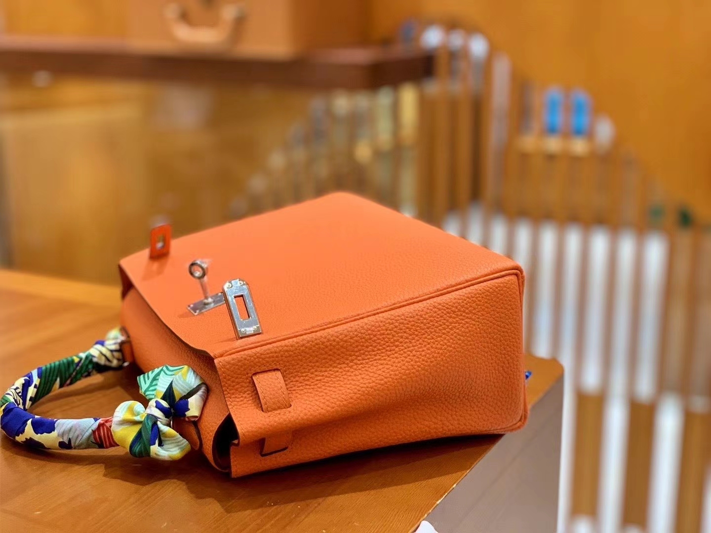Hermès（爱马仕）Kelly 25cm togo 牛皮 橙色 鳄鱼皮工序版本 全手工缝制