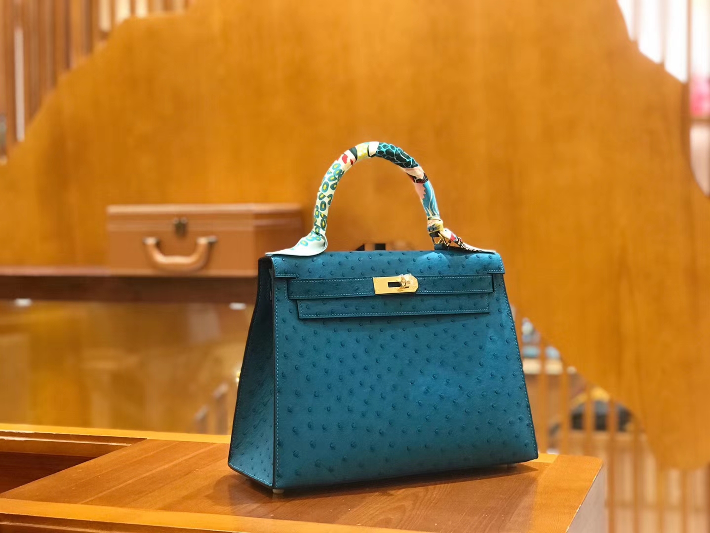 Hermès（爱马仕）kelly 28cm 孔雀蓝 进口kk鸵鸟皮 蜡线 全手工缝制