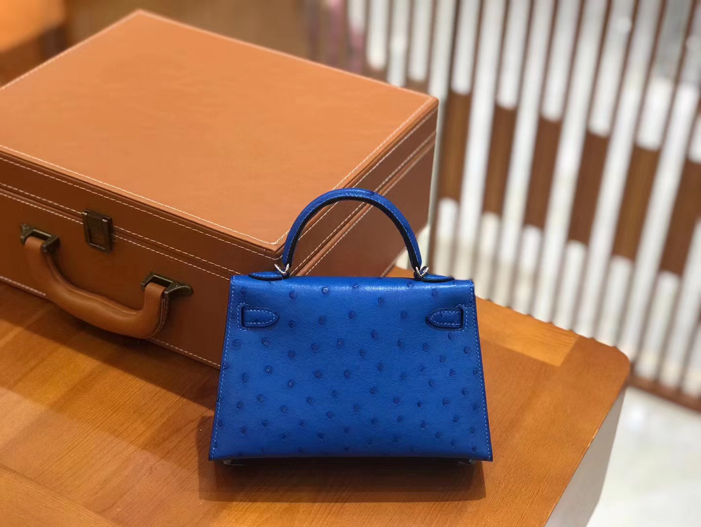 Hermès（爱马仕）Mini kelly 二代 水妖蓝 南非KK鸵鸟皮 银扣 原版蜜蜡线 顶级手缝