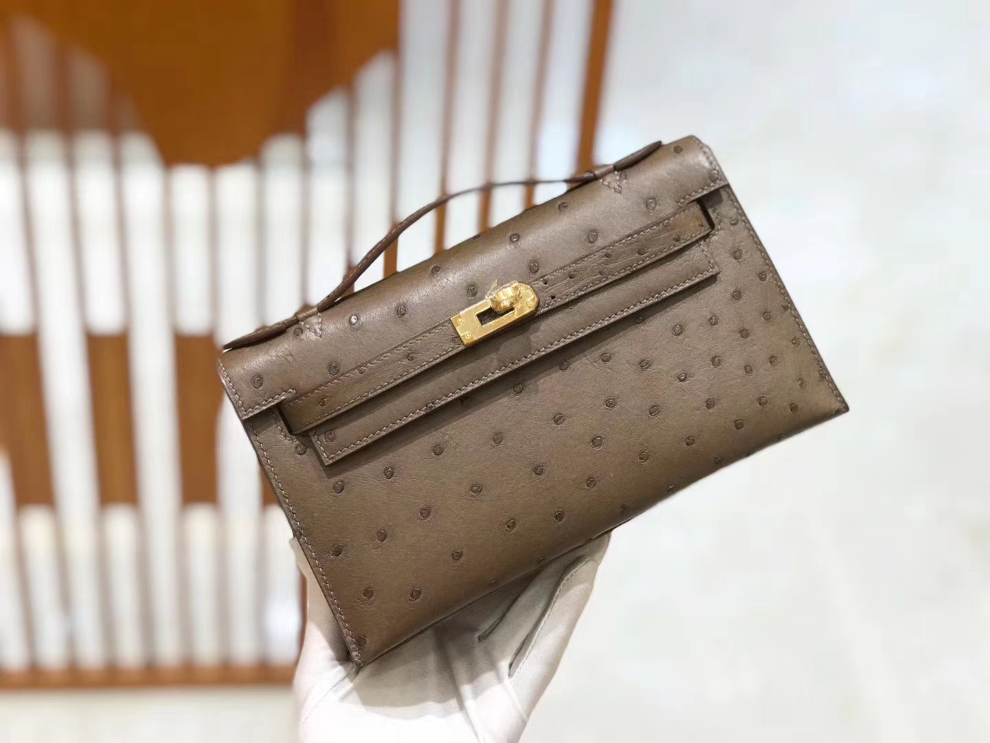 Hermès（爱马仕）Mini kelly一代 摩卡 南非KK鸵鸟皮 金扣 原版蜜蜡线 顶级手缝