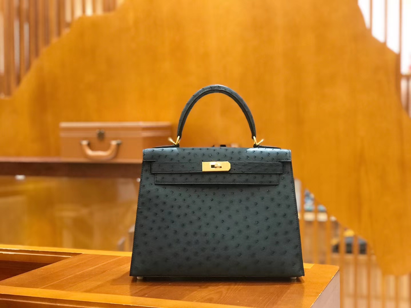 Hermès（爱马仕）kelly 28cm 靛蓝 进口kk鸵鸟皮 蜡线 全手工缝制
