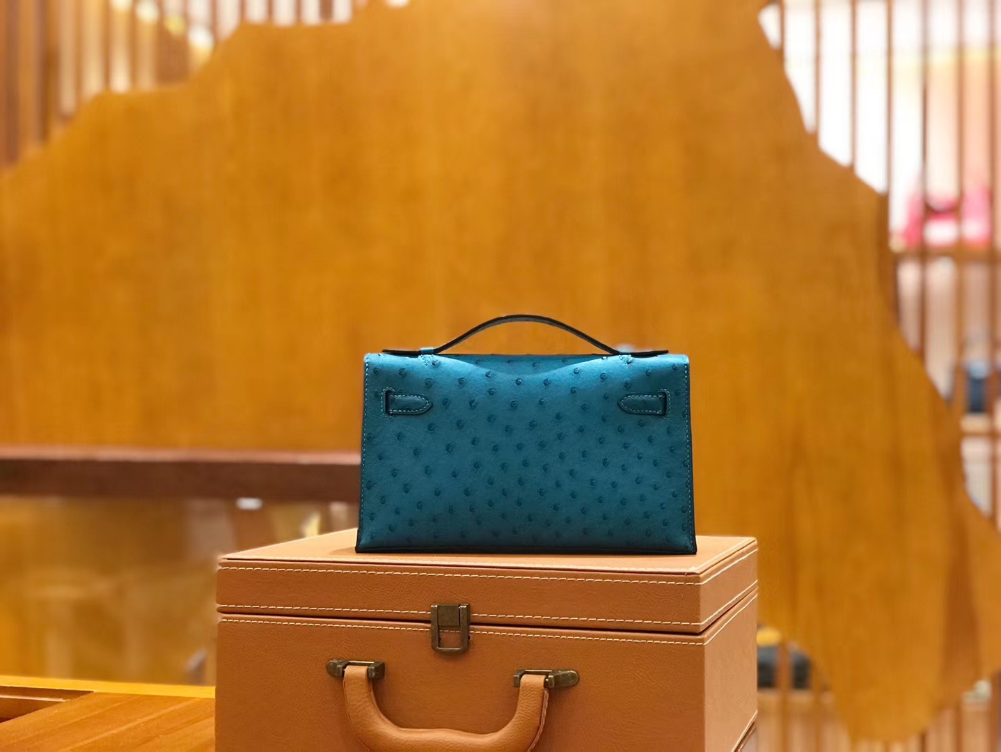 Hermès（爱马仕）mini kelly 22cm 孔雀蓝 进口kk鸵鸟皮 蜡线 全手工缝制