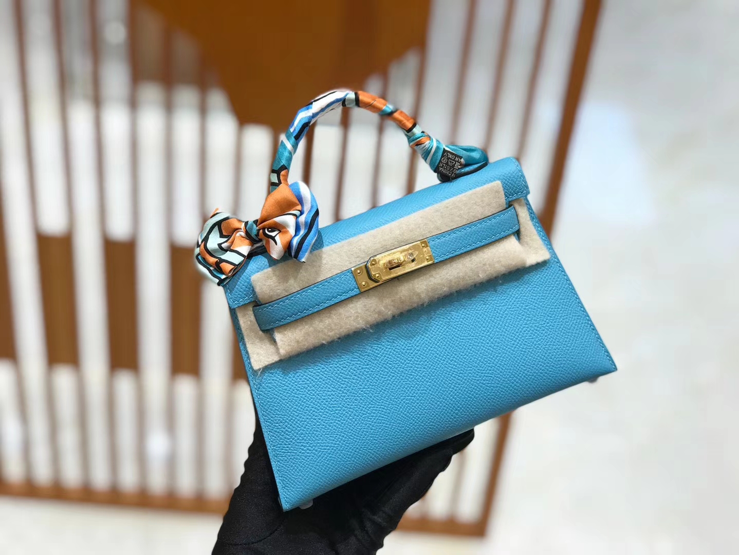 Hermès（爱马仕）Mini kelly 二代 北方蓝 Epsom 掌纹小牛皮 金扣 原版蜜蜡线 顶级手缝