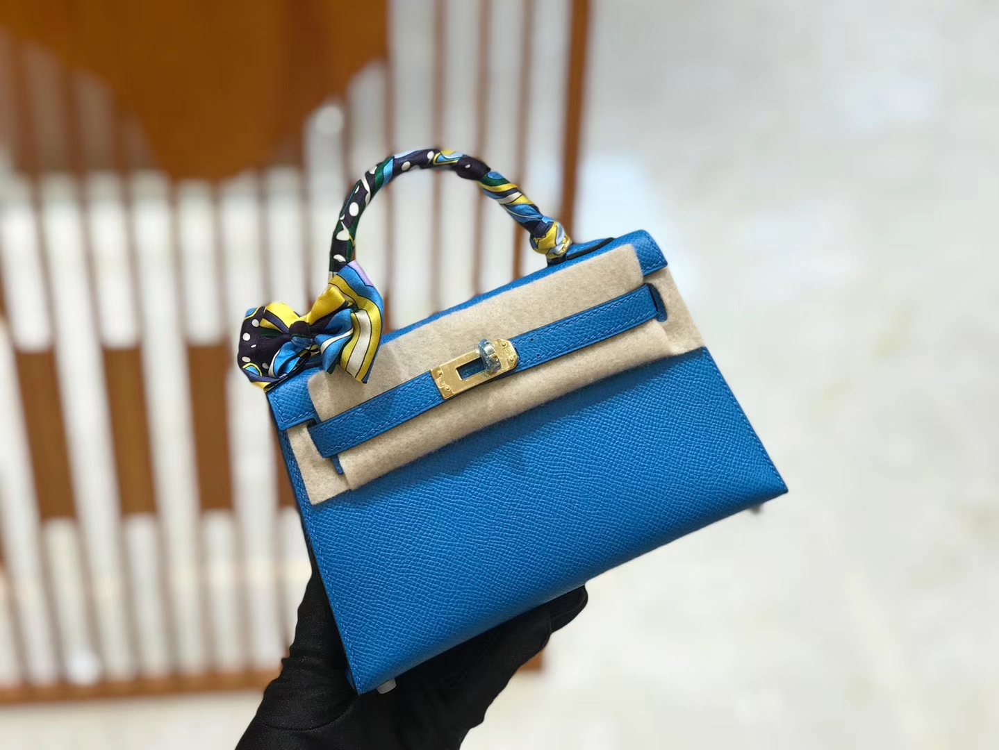 Hermès（爱马仕）Mini kelly 二代 坦桑尼亚蓝 Epsom 掌纹小牛皮 金扣 原版蜜蜡线 顶级手缝