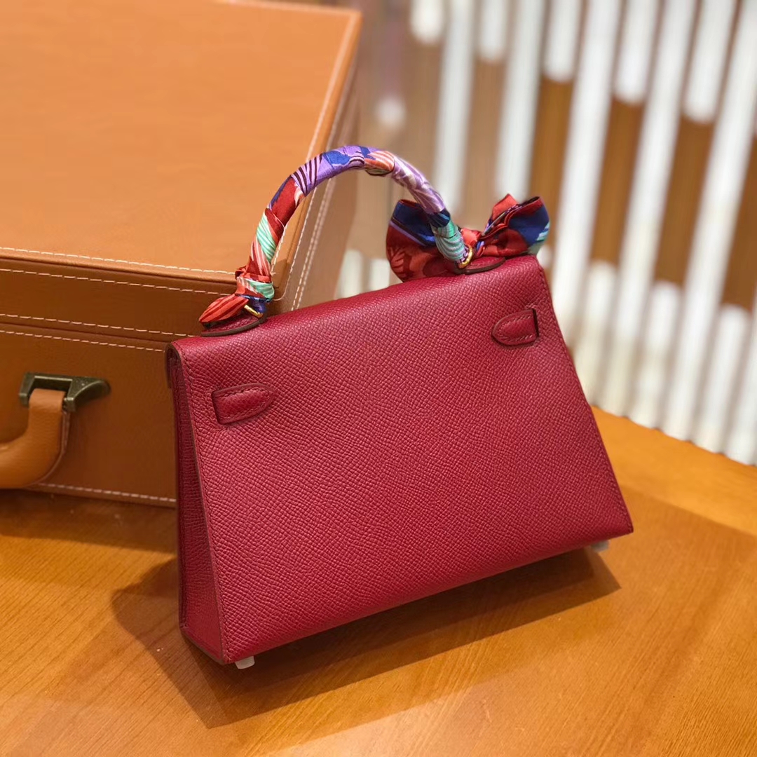 Hermès（爱马仕）Mini kelly 二代 石榴红 Epsom 掌纹小牛皮 金扣 原版蜜蜡线 顶级手缝
