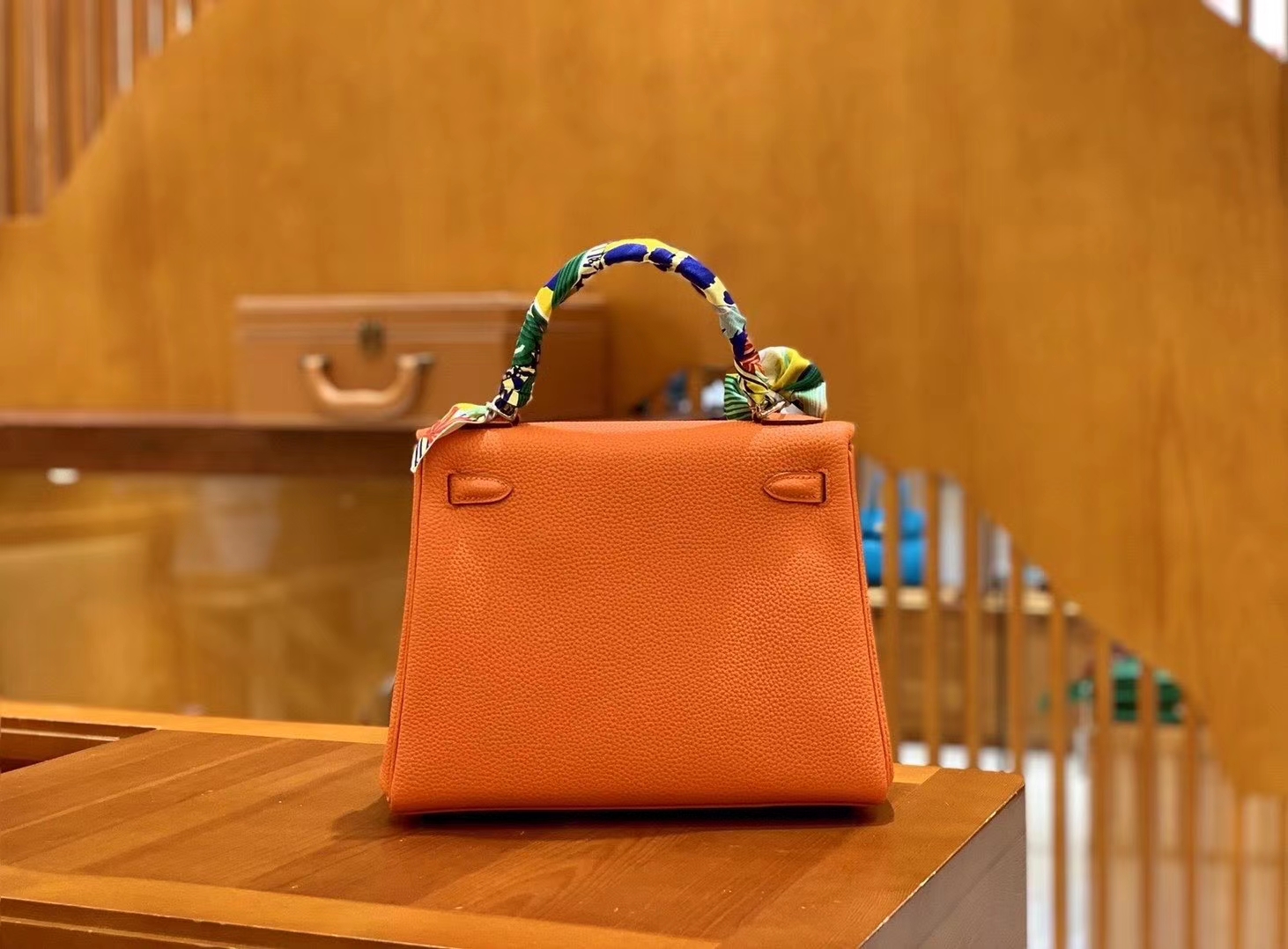 Hermès（爱马仕）Kelly 25cm togo 牛皮 橙色 鳄鱼皮工序版本 全手工缝制