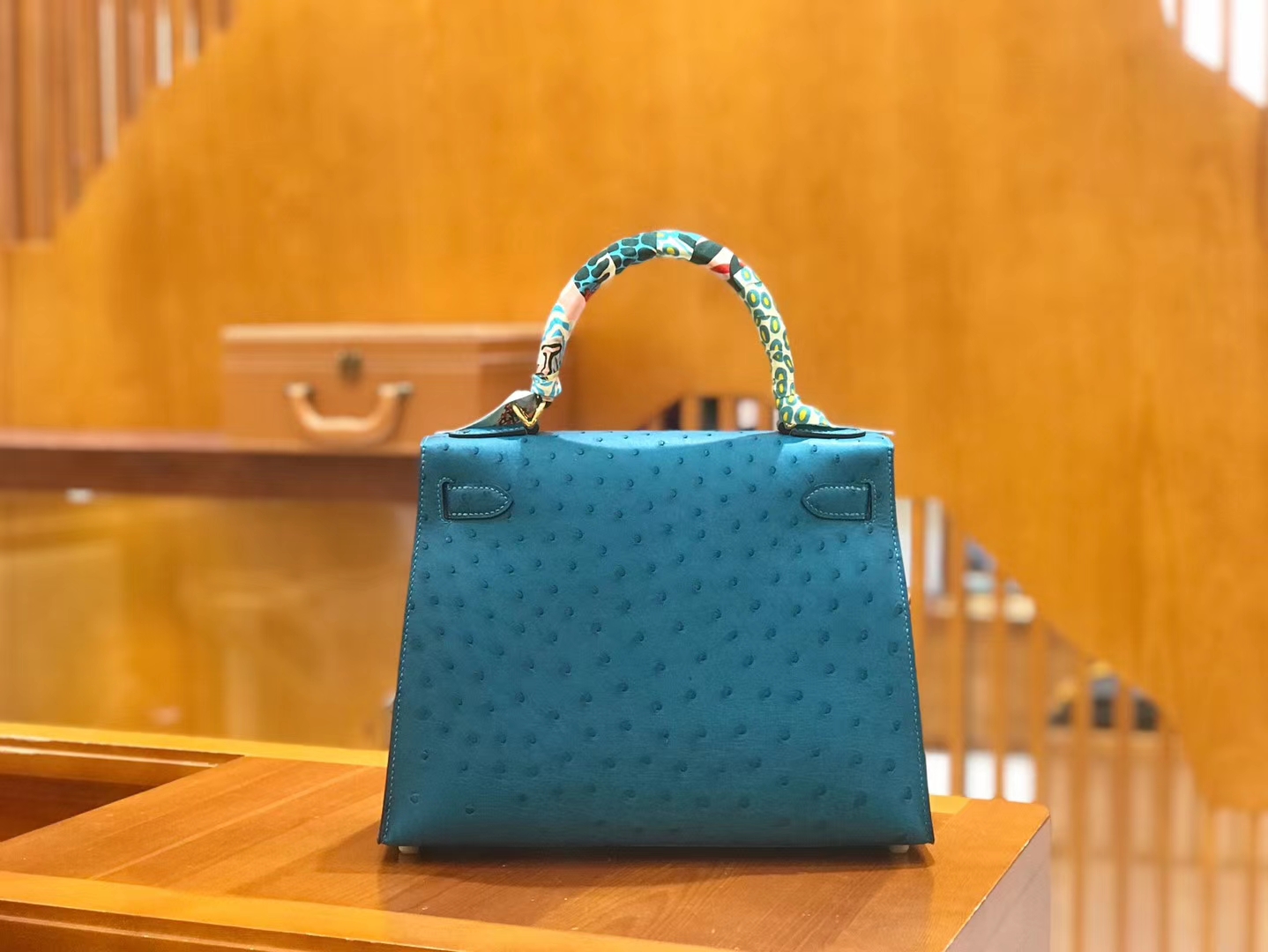 Hermès（爱马仕）kelly 28cm 孔雀蓝 进口kk鸵鸟皮 蜡线 全手工缝制