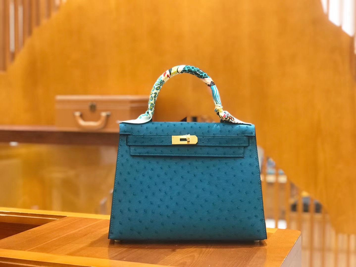 Hermès（爱马仕）kelly 28cm 孔雀蓝 进口kk鸵鸟皮 蜡线 全手工缝制