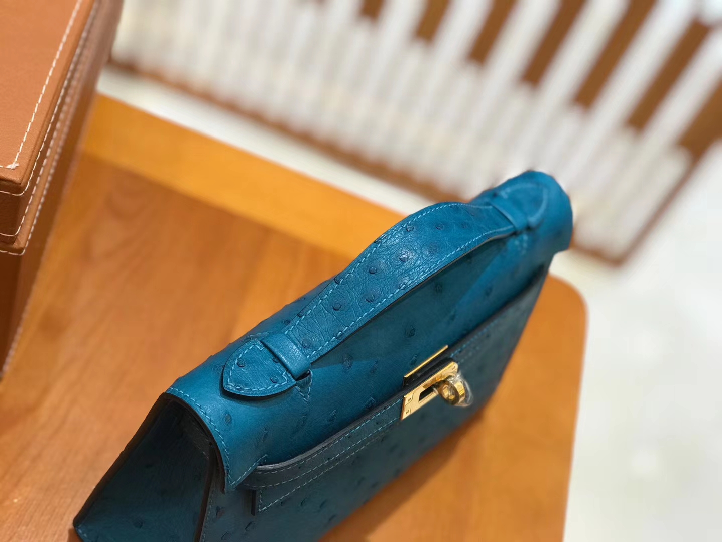 Hermès（爱马仕）mini kelly 22cm 孔雀蓝 进口kk鸵鸟皮 蜡线 全手工缝制